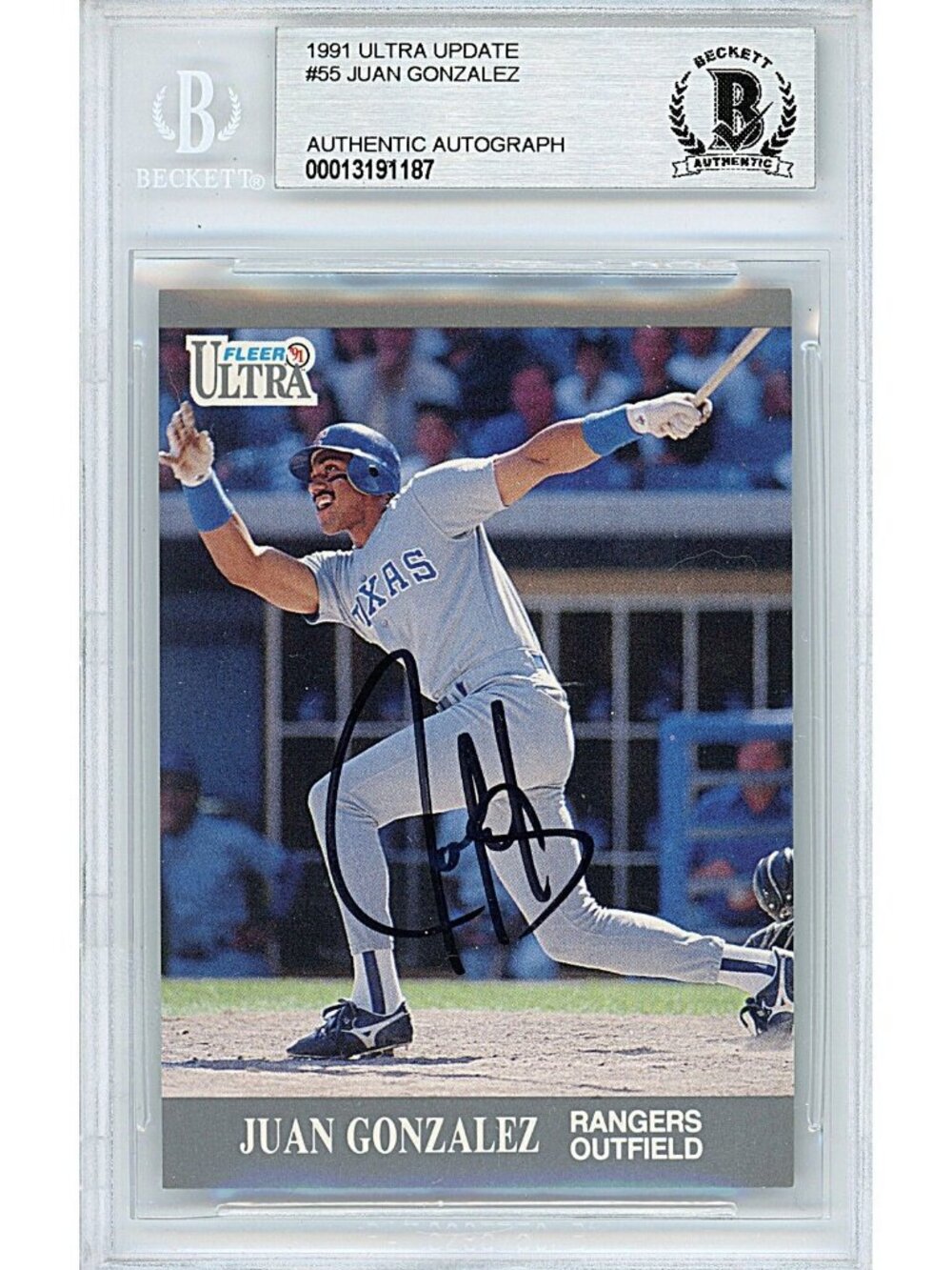 Juan Gonzalez Rangers Signed 1991 Fleer Ultra Card Beckett BAS Autographed Slab